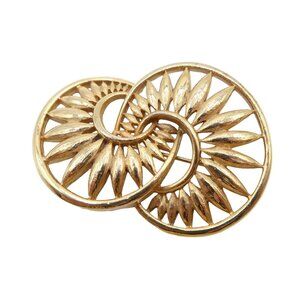 Vintage Gold Tone Linked Double Swirl Nautilus Brooch Pin Unsigned 1.75" Wide